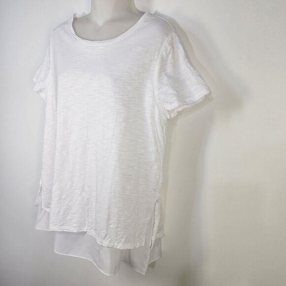 Chico's Tunic Top Womens Size 1 Medium White Layered Knit Woven Split Back Relax - Picture 5 of 9